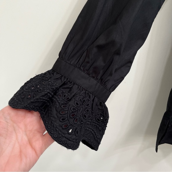NWT J.Crew Womens Size Small Black Eyelet-Embroidered V-Neck Blouse Top Cotton - Picture 3 of 15